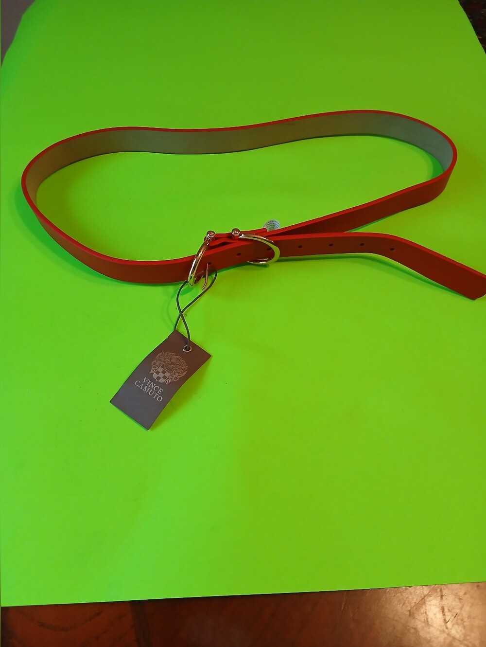 Vince Camuto Bright Red Leather Belt with Polished Buckle